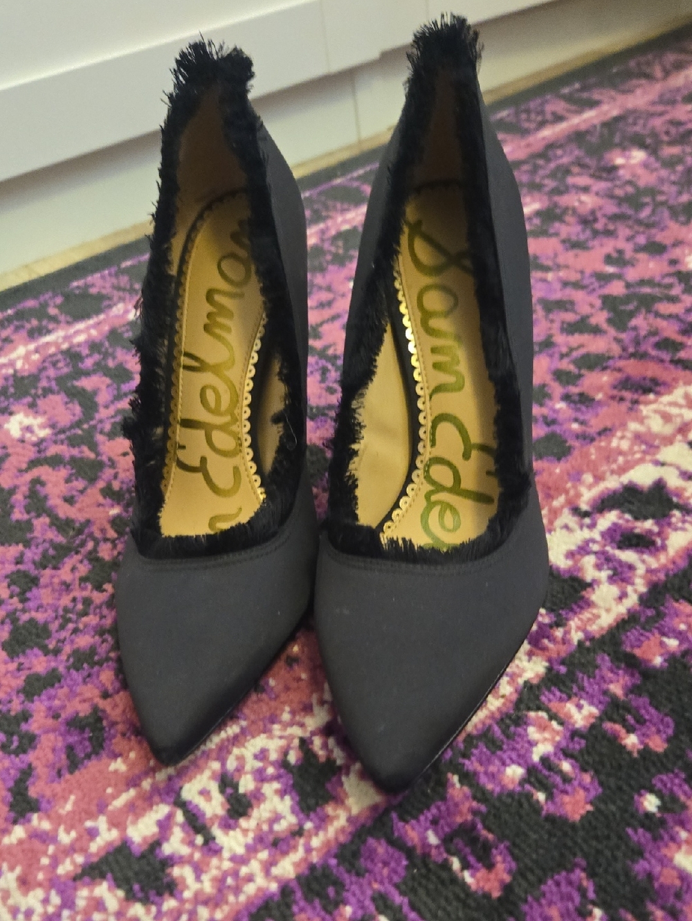 Sam Edelman Black Pointed-Toe Fringe Pumps